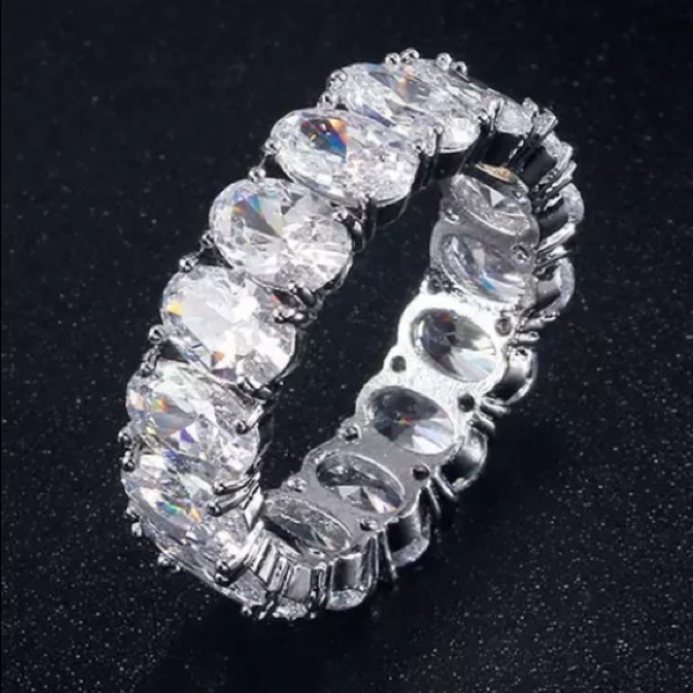 Sterling silver Oval CZ Eternity Wedding Band 6